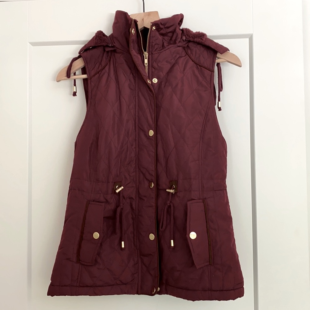 Love Tree Burgandy Hooded Vest